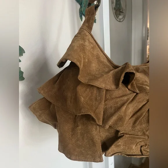 Vintage Lizden Suede Leather Ruffled Hobo Shoulder Bag - Picture 2 of 5